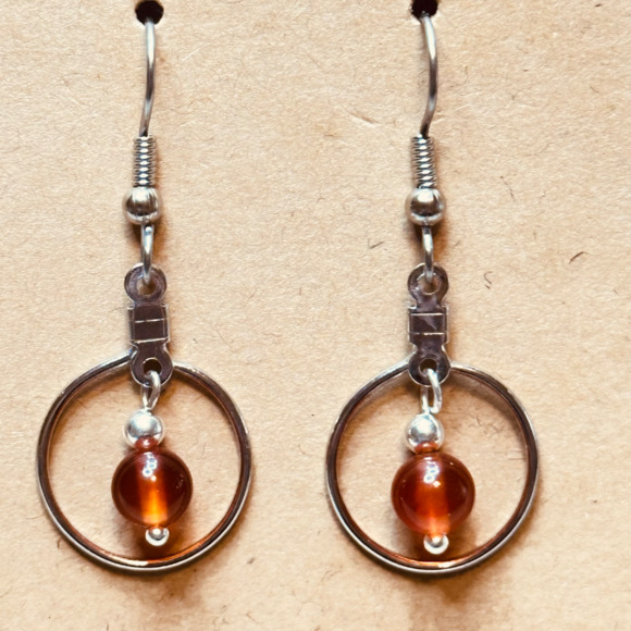 Stainless Steel Hook & Hoop Earrings w/Carnelian Agate Stones Handmade - Picture 2 of 12
